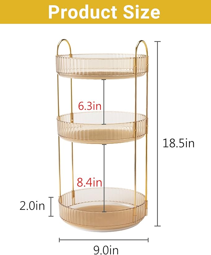 360 Rotating Makeup Organizer for Vanity, 3 Tier Large Capacity Vanity Storage