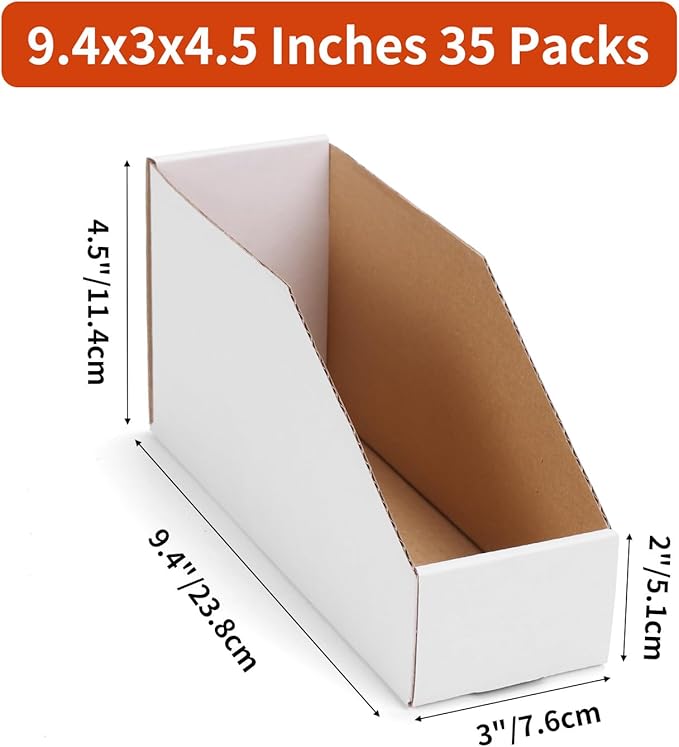 ZBEIVAN Cardboard Storage Bins Boxes 35 Packs 9.4x3x4.5 Inches, Easy Assembly Pantry Organizer Bins for Shelf, White