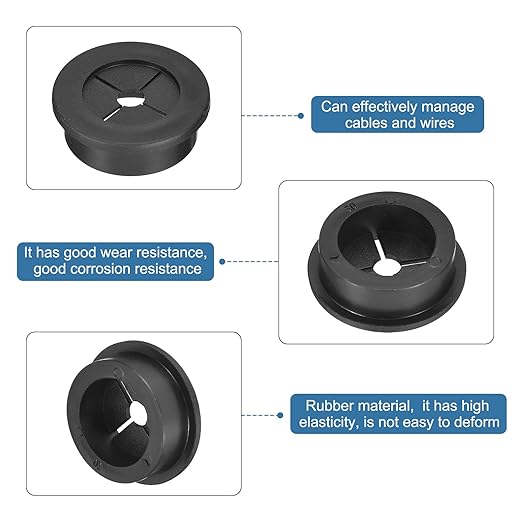 uxcell 2 Pcs Cable Cord Grommet, 1-3/16 Inch (30mm) Desk Grommet Flexible Rubber Grommets Wire Hole Cover Pass Through for Office Computer Desk Wire Organizer, Black