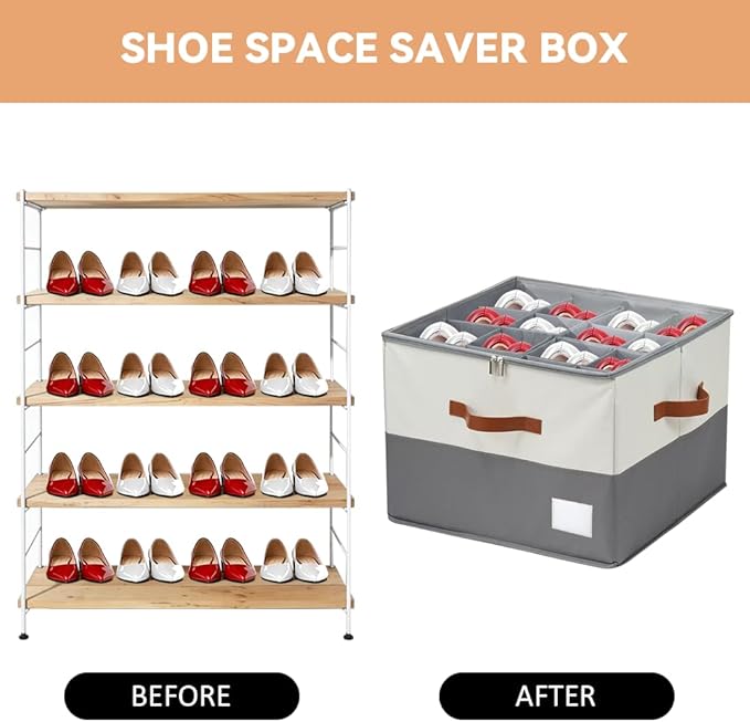 Shoe Organzier for Cloest - 2pack Adjustable Shoe Storage Box Fits 8-16 pairs,shoe Bin with Pop-Up dividers,Space Saver shoes Box organizer with Clear Dust Cover,Foldable shoe Cubby Storage Containers