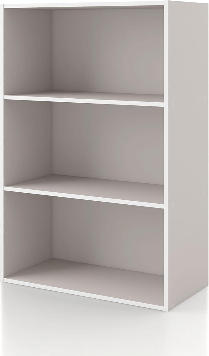 Homes: Inside + Out Apexa 3-Tier Cube Storage Organizer Shelves, Stackable Wood Bookcase Fits Cubby Bins for Organization, Dorm Teen Room Decor & Home Office, Taupe Grey