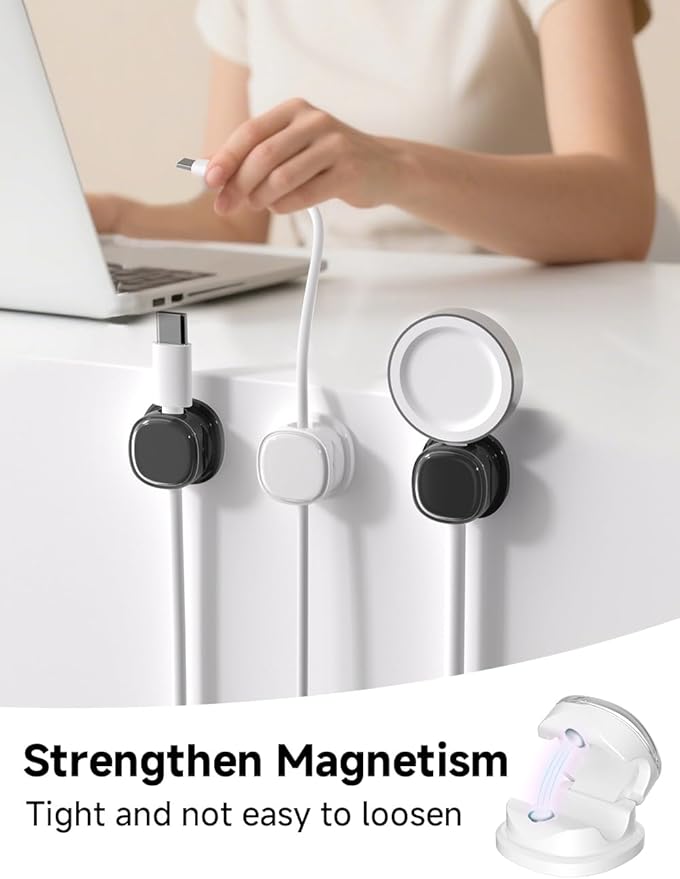 Magnetic Cable Clips, Adjustable Cord Holder Management, 9-PCS White & Black