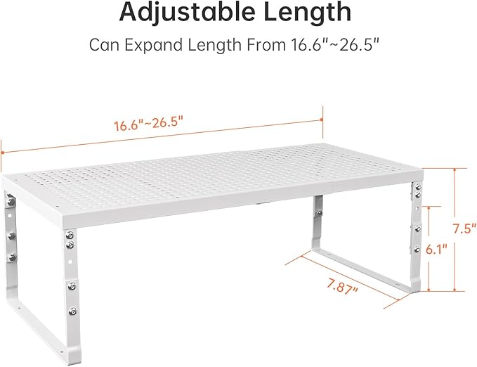 Expandable Adjustable Stackable Kitchen Organizer, 2Packs/White,Medium