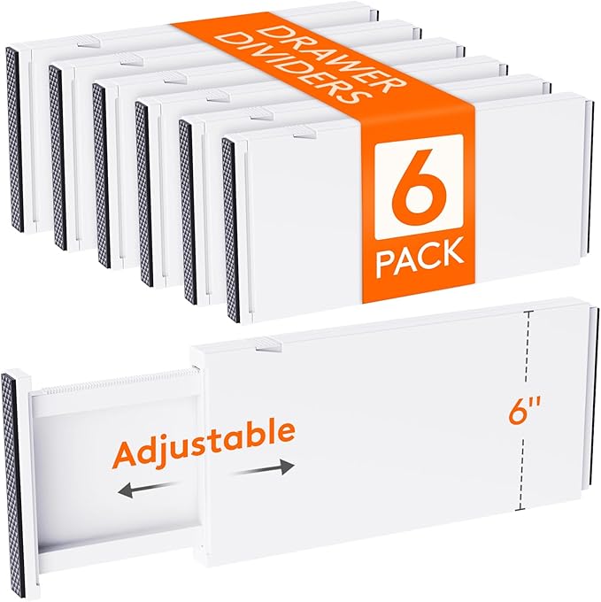 6 Pack 6" High Drawer Dividers 34-56cm/13.5-22" Adjustable Drawer Organizer