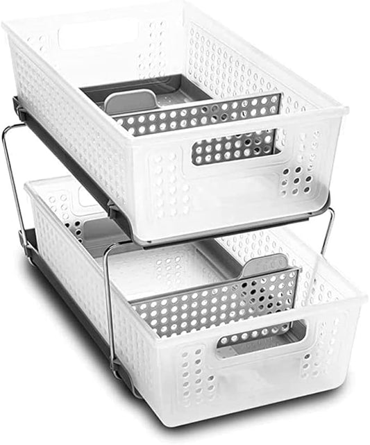 Madesmart 2 Tier Bath Organizer, Undersink Storage with Sliding Drawers, Frost