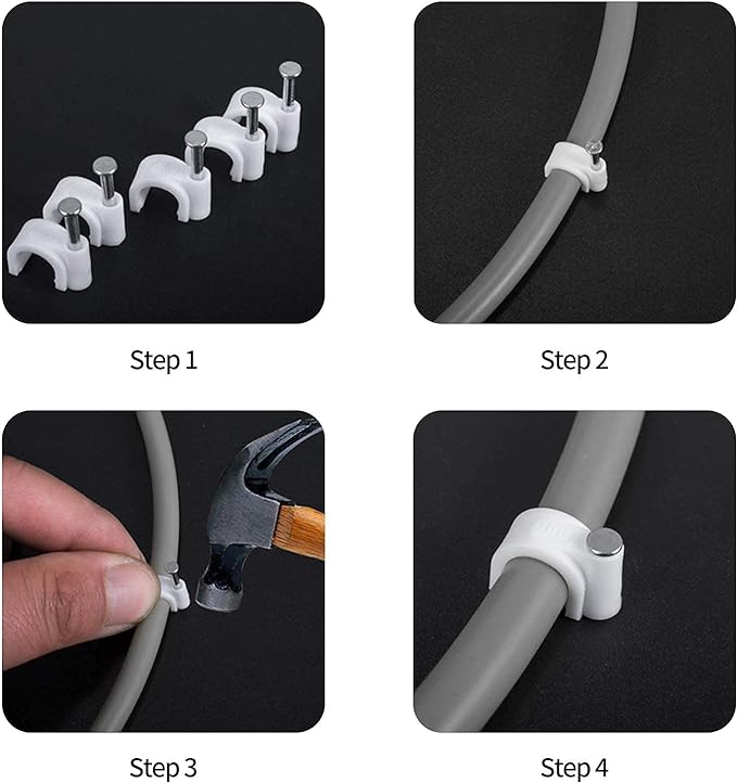 Abnii Cable Clips, 400 Pcs, 4mm 6mm 8mm 10mm, Wire Wall Clips with Steel Nails, Ethernet Cable Clips, Cable Tacks Coax Holder Clips, RG6 RG59 CAT6 RJ45 Cable Cord Clips, White…