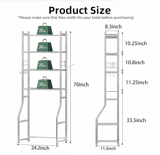 Over the Toilet Storage Cabinet, Metal 4 Tier Bathroom Shelves Over Toilet
