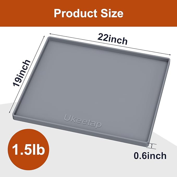 Extra Thick Silicone Mat Waterproof with Raised Edge 22" x 19", Gray