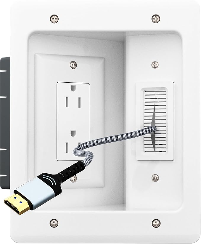 TV Cord Hider & in-Wall Cable Management Kit, Dual Outlet Connection Box (Unwired) with Cutting Template, Perfect for Wall Mounted TVs