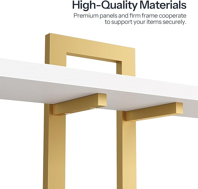 Floating Shelves, 15 Inch Wall Shelf Set of 2, White and Gold DW32BJ01