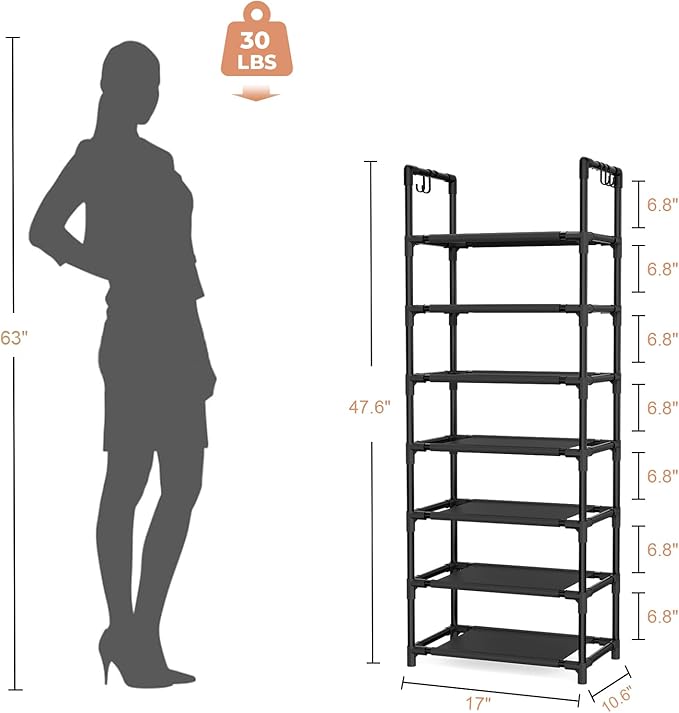 7 Tiers Shoe Rack 18-20 Pairs Boots Organizer Storage Sturdy Narrow Shoe Shelf