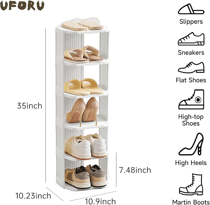 Vertical Shoe Rack, 6 Tiers Stackable Shoe Rack for Closet