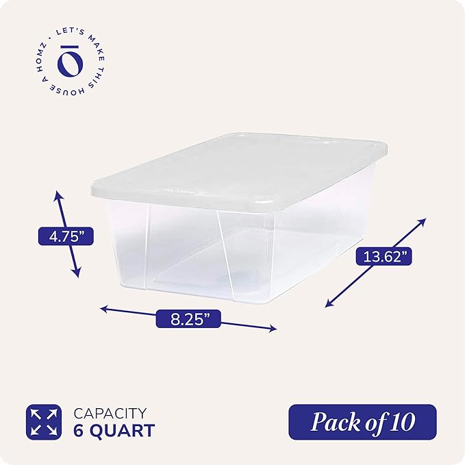 10-Pack Snaplock, Small Clear Plastic Storage Organizer Bins w/ Lids, 6 Quart