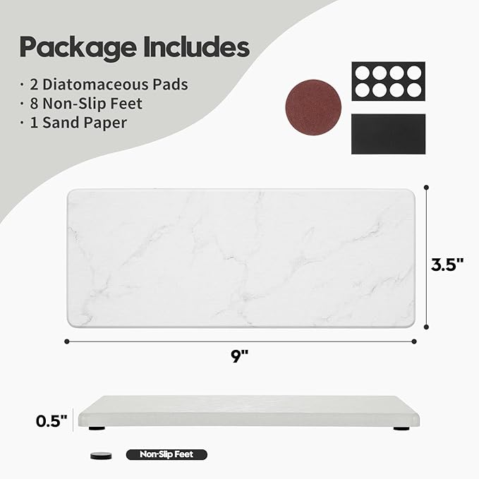 2PCS Water Absorbing Stone Drying Tray for Kitchen Counter & Bathroom Sink