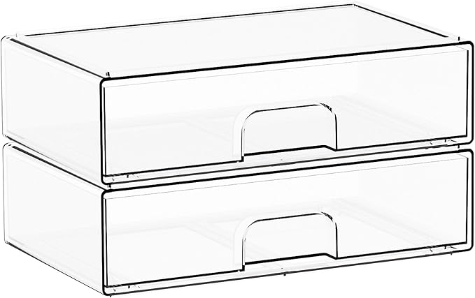 2 Pack Acrylic Drawer Organizer, 12.2''W Clear Stackable Storage Drawers