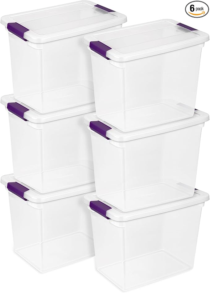 6-Pack 27 Quart ClearView Latch Box, Stackable Organizer Bins with Latching Lids