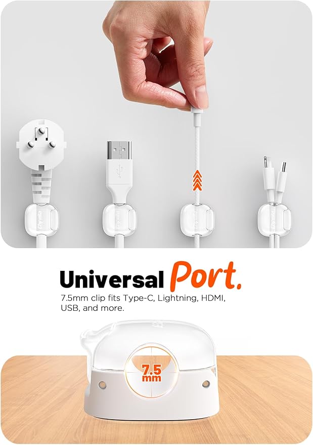 Cable Clips,8 Pack Cord Holder Cord Organizer [1s Lock & Strongest Adhesive] Spring Cord Clips Phone Charger Wire Desk Cable Management Nightstand Home Office School Decor Women Desk Accessories White