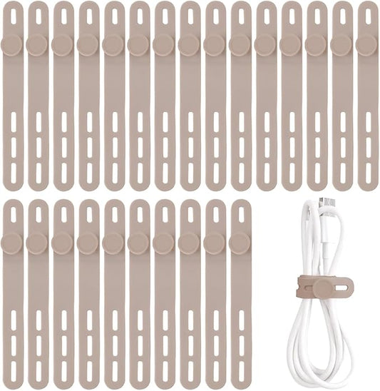 25 Pcs Silicone Cable Ties, Cable Ties Reusable, Khaki