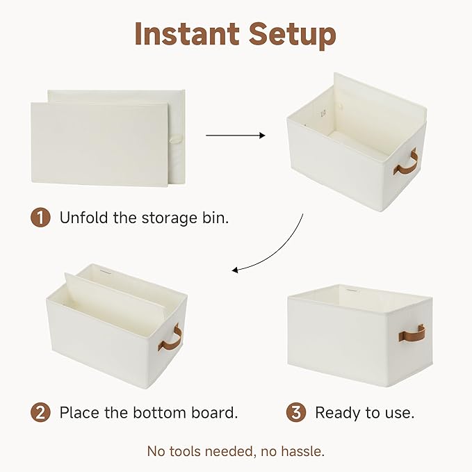 StorageWorks Closet Organizers and Storage Bins, Foldable Shelf Baskets, Clothes Storage Basket for Organization, Ivory White, 3-Pack, Large