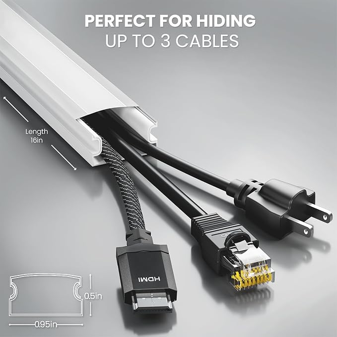 EVEO Cable Hider Wall 306” - Cable Raceway Cord Hider - Wire Covers for Cords on Wall, Cord Cover, Wall Cable Hider, Cable Concealer, Wire Hiders for TV on Wall Management-20X (L16 W0.95 H0.5) - White
