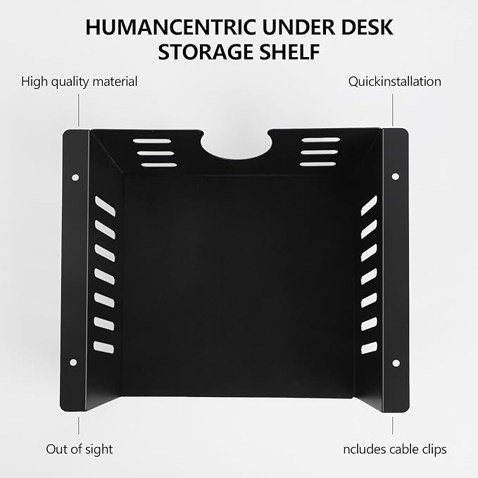 2 Pack Under Desk Shelf - Black Desk Shelf for Office Tables & Workstations（8Inch）