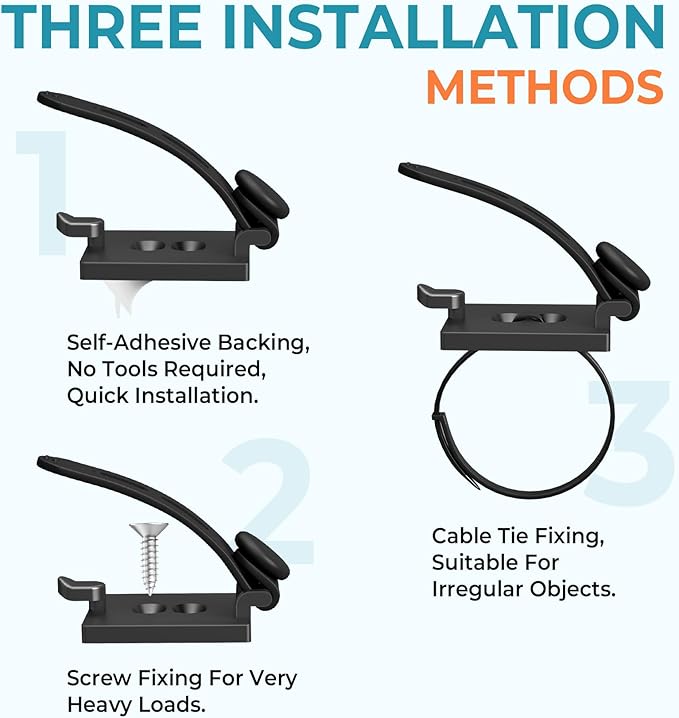 Cable Clips Management Kit, 15 Cable Holder With Silicone Cord Ties