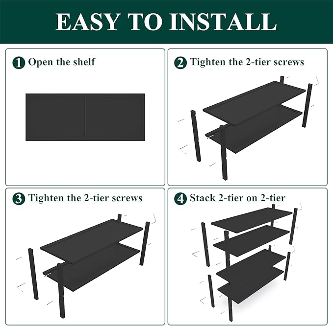 Bamboo Shoe Rack, 4 Tier Shoe Organizer for Entryway & Closet, Black