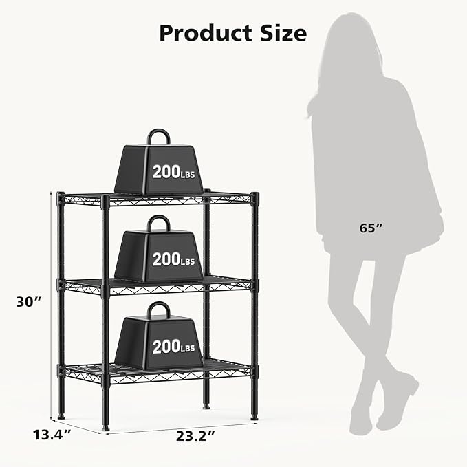 3-Tier Metal Wire Storage Shelves, Adjustable Standing Storage Rack Shelf