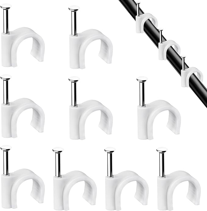 Abnii Cable Clips, 100 Pcs, 7mm, Wire Wall Clips with Steel Nails, Cable Management Organizer Clips, Cable Tacks Coax Holder Clips, RG6 RG59 CAT6 RJ45 Cable Cord Clips, White