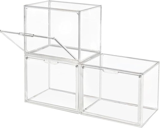 Clear Stackable Plastic Storage Bins with Magnetic Lid, L, Count, 3