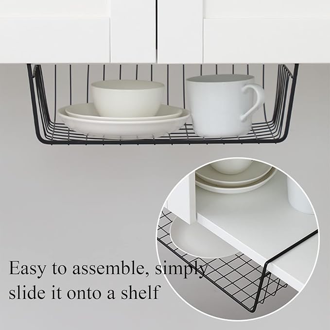 4 Pack Black Under Shelf Wire Basket