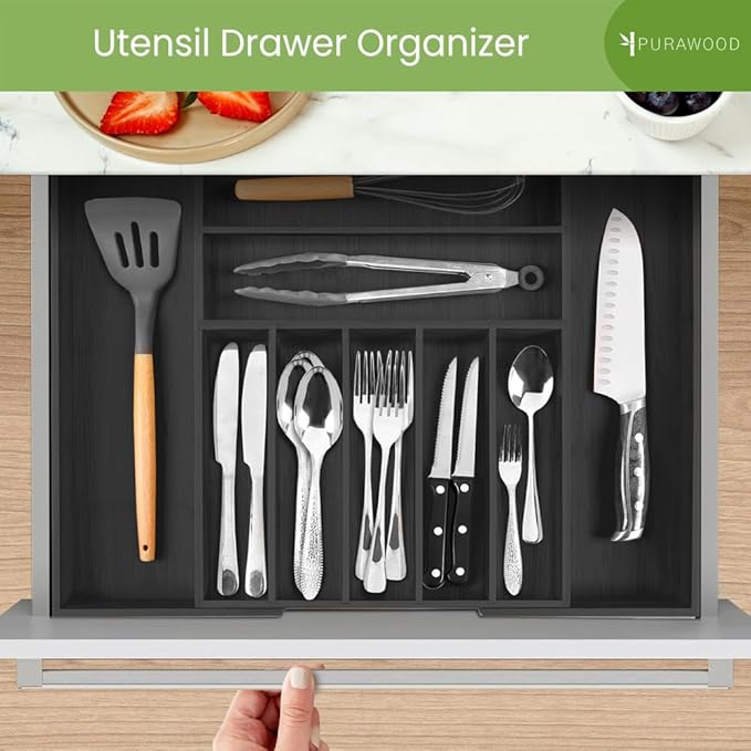 Bamboo Drawer Organizer, Black