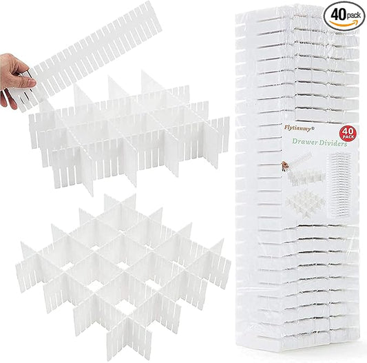 40Pcs Drawer Dividers, Adjustable Drawer Organizer for Socks, Dresser White