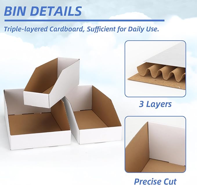 ZBEIVAN Cardboard Storage Bins Boxes 30 Packs, Easy Assembly Pantry Organizer Bins for Shelf, White (12x4x4.5, 12x6x4.5, 12x8x4.5 Inches)