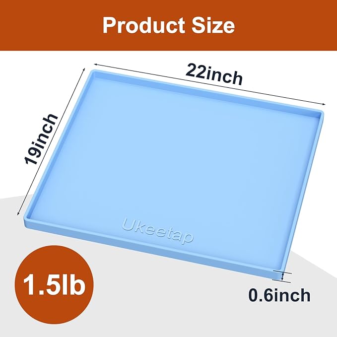 Extra Thick Silicone Mat Waterproof with Raised Edge 22" x 19", Blue