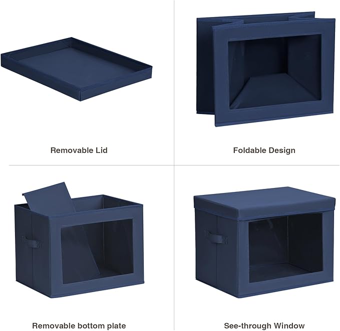 Stackable Storage Bins with Lids, Large Decorative Basket with Lids, Navy Blue