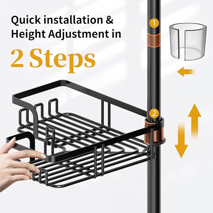 Shower Caddy Tension Pole with 2 Towel Bars