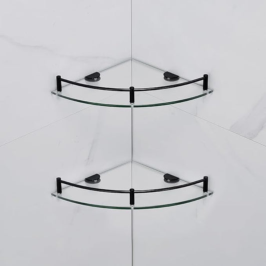Glass Shelf Bathroom Floating Shower Corner Shelves Shampoo Holder with Rail