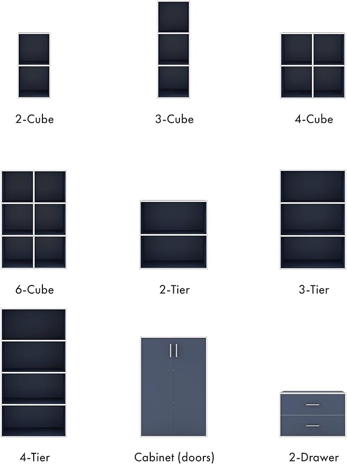 Homes: Inside + Out Apexa 2-Cube Storage Organizer Shelves, Stackable Wood Bookcase Fits Cubby Bins for Organization, Dorm Teen Room Decor & Home Office, Steel Blue