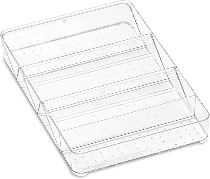 madesmart Angled Storage Tray, Make-up Bathroom Organizer, Lipstick, Razors, Q-Tips, Bath Essentials Angled for Easy-Viewing, Large, Clear