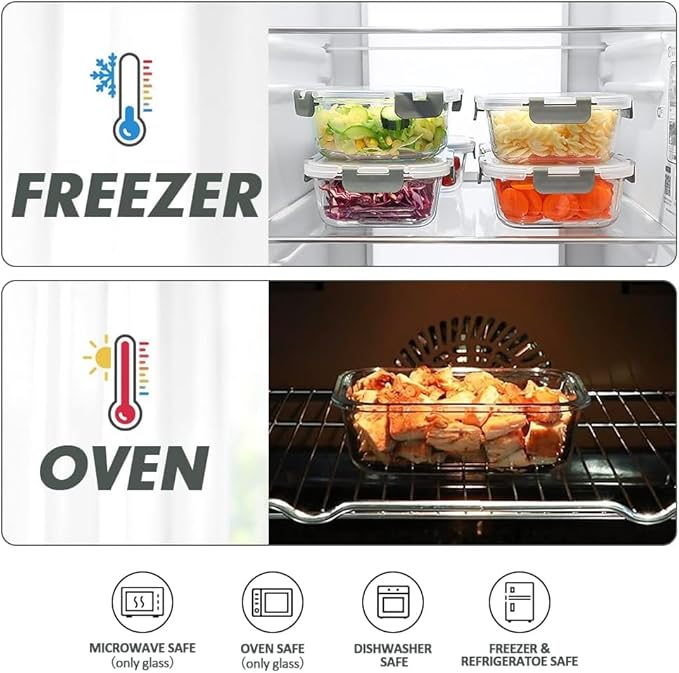 12 Packs Glass Food Storage Containers Set, Grey