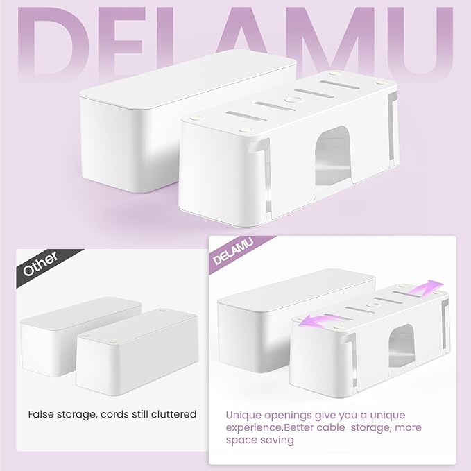 2 Pack Cable Management Box, Stylish Cable Box with Cord Organizer for Desk