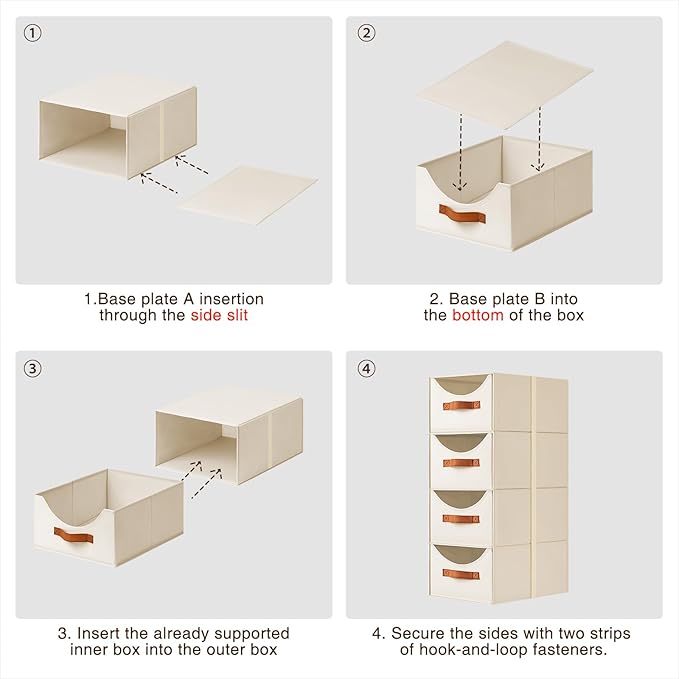 Homsorout Stackable Storage Drawers - Collapsible Storage Bins with Drawers, 4 Pack Closet Shelf Organizer Basket, Fabric Pull Out Organizer for Bedroom, Living Room, Dorm, Beige