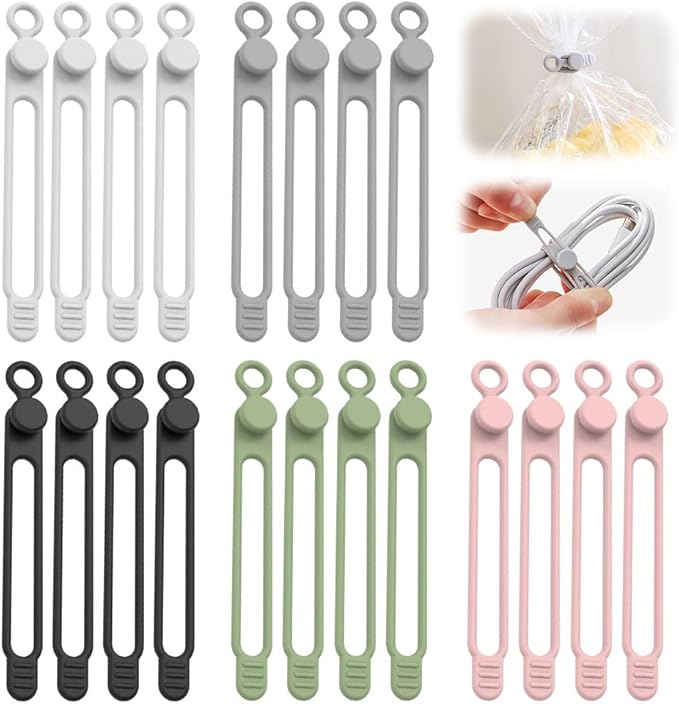 Silicone Cable Ties, 2026 Upgrade Reusable Cable Management Organizer, Elastic Data Cable Organizer Cord Wrap Straps for Fastening Charger Earphone Charger Office Desk Appliance Cords Wires (20)