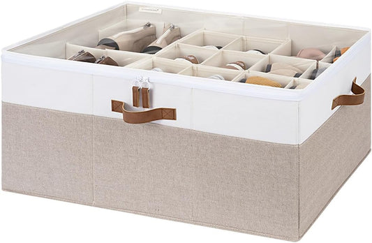 Shoe Organizer for Closet, Fits up to 24 Pairs, Brown & White