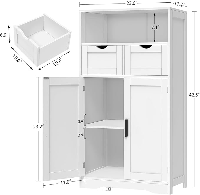 Bathroom Cabinet with Doors and Drawers, Freestanding Bathroom Storage Cabinet