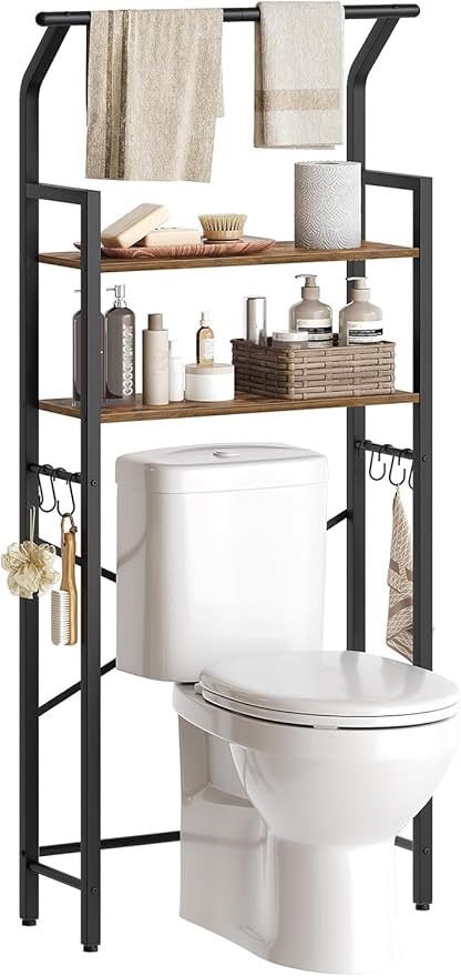 2-Tier Over The Toilet Storage, Rustic Brown and Black TR01BR