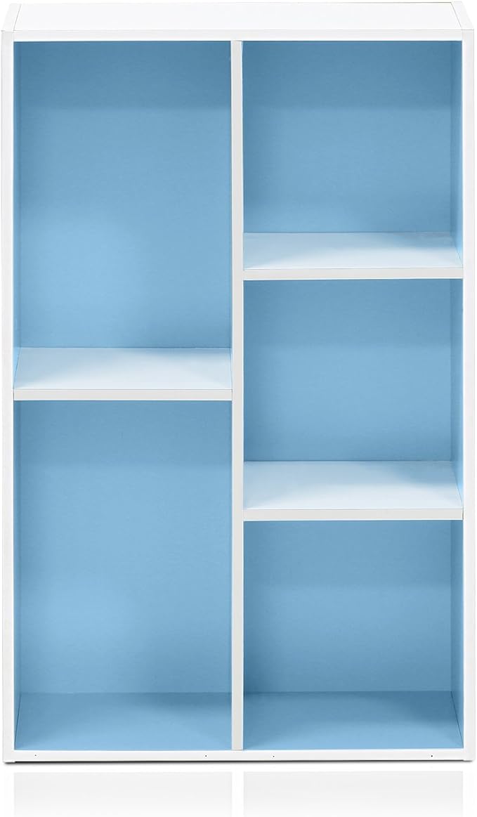 Furinno LUDER Book Shelf, 5-Cube Bookshelf, White/Light Blue