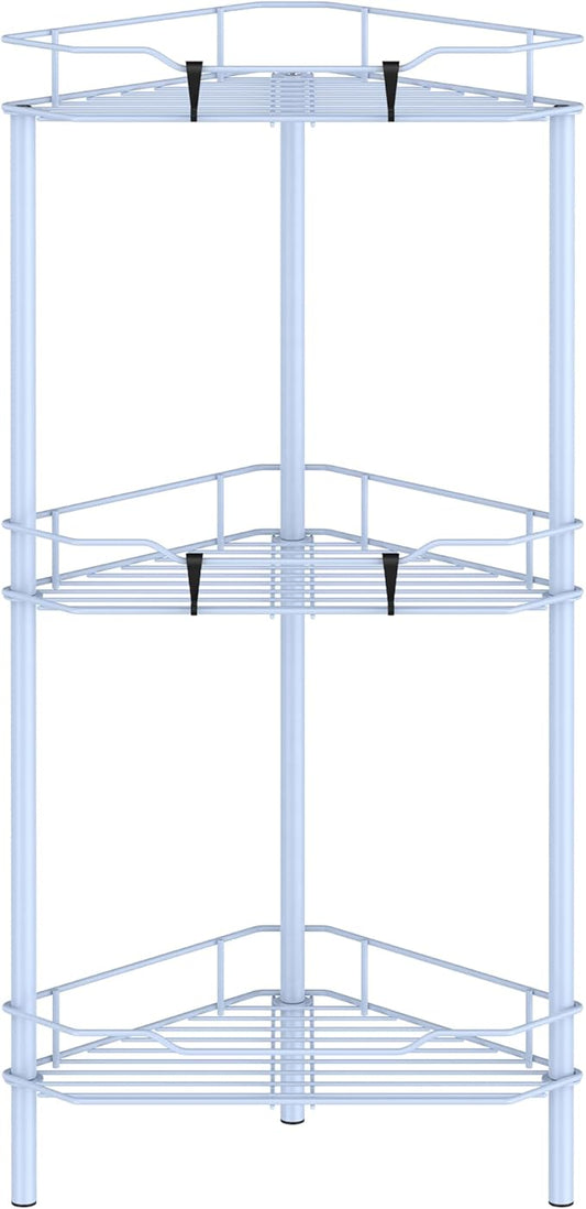 3 Tier Floor Standing Corner Shower Caddy Organizer Shelf with Hooks, Blue