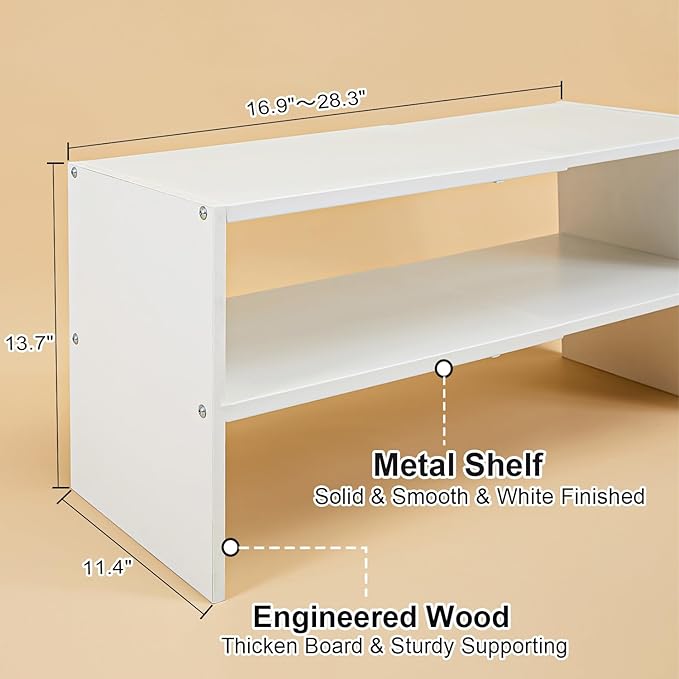 2 Pack White Shoe Rack for Closet, 2-Tier Expandable Small Shoe Shelf, Stackable Iron Wood Combination Shoe Organizer Racks Shelves for Closets, Entryway, Hallway, Garage, Holds 12-24 Pairs